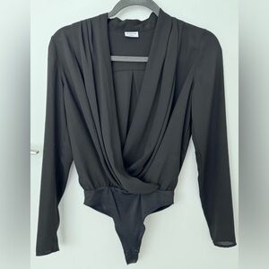 Aritzia Babaton Black Drape Bodysuit